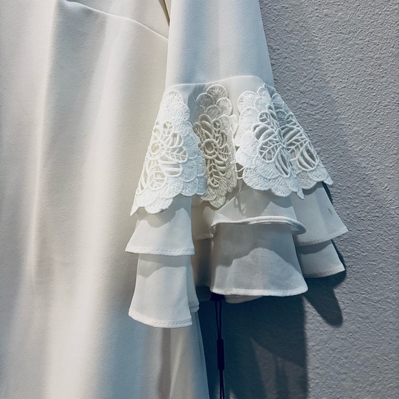 🤍 Calvin Klein Cream Ruffle‑Sleeve Lace Dress — Size 6 (NWT) - Picture 4 of 13